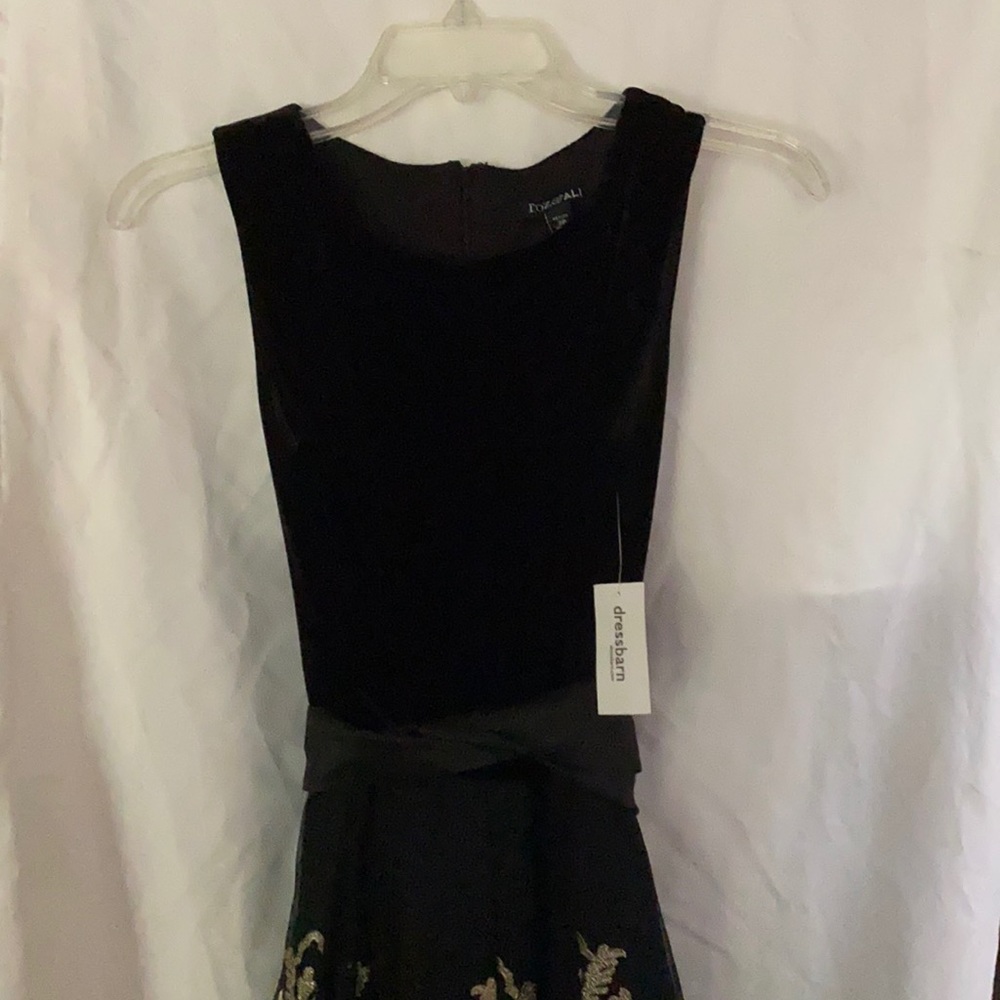 Black Velvet and Tulle Gold Embroidered Dress